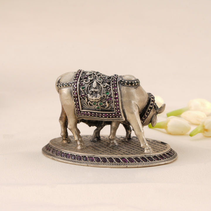 Antique Cow and Calf Silver Statue