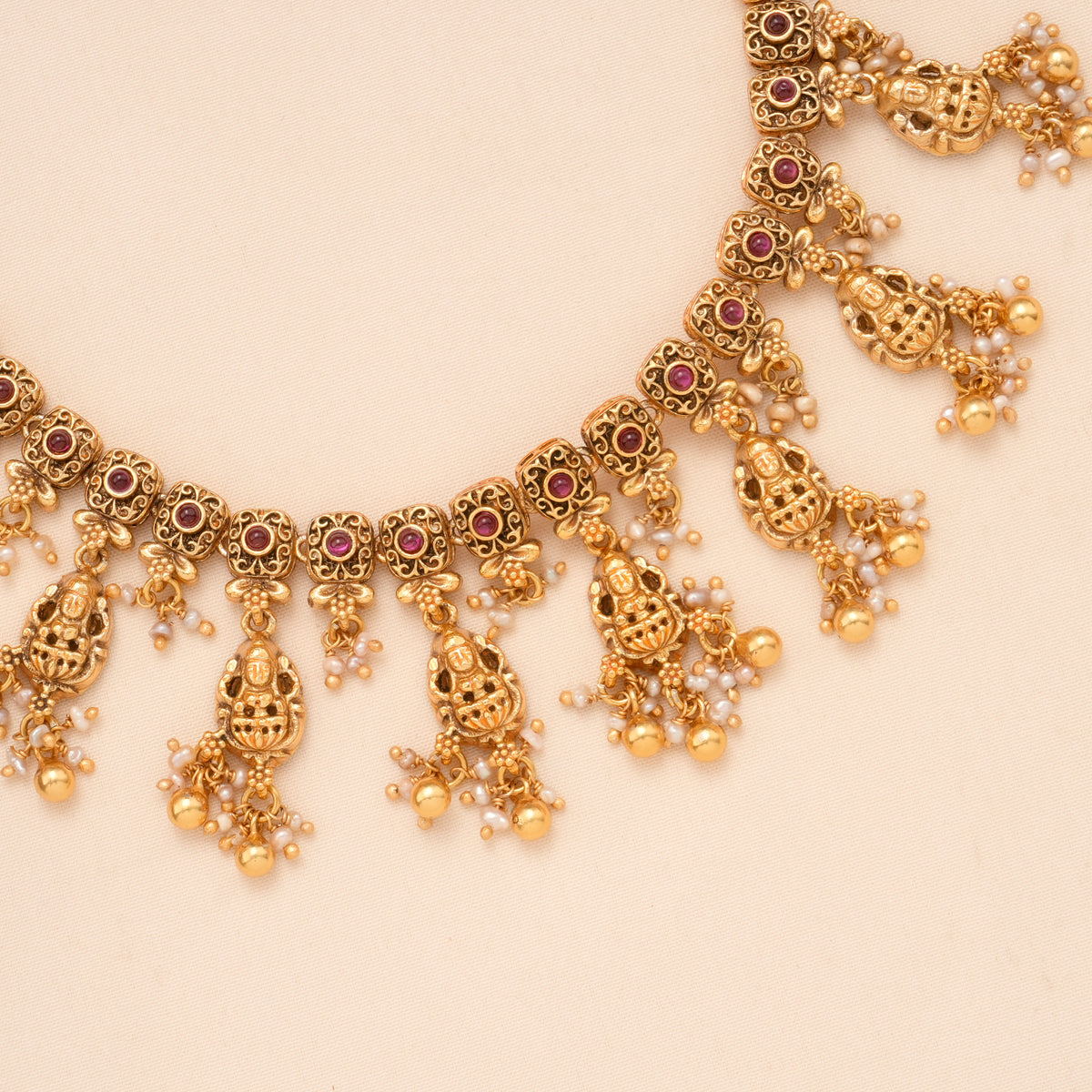 Temple Lakshmi Golden Pearl Drop Necklace