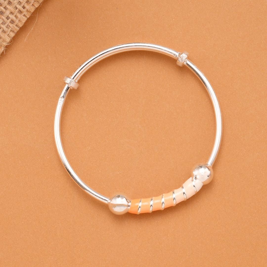 Peach Enamel Tube Bead Baby Silver Bangle