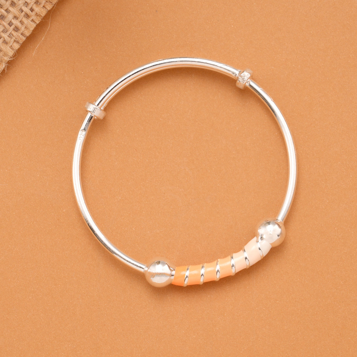 Peach Enamel Tube Bead Baby Silver Bangle