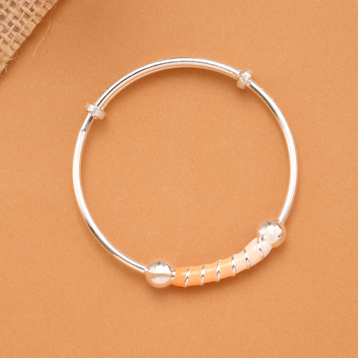 Peach Enamel Tube Bead Baby Silver Bangle