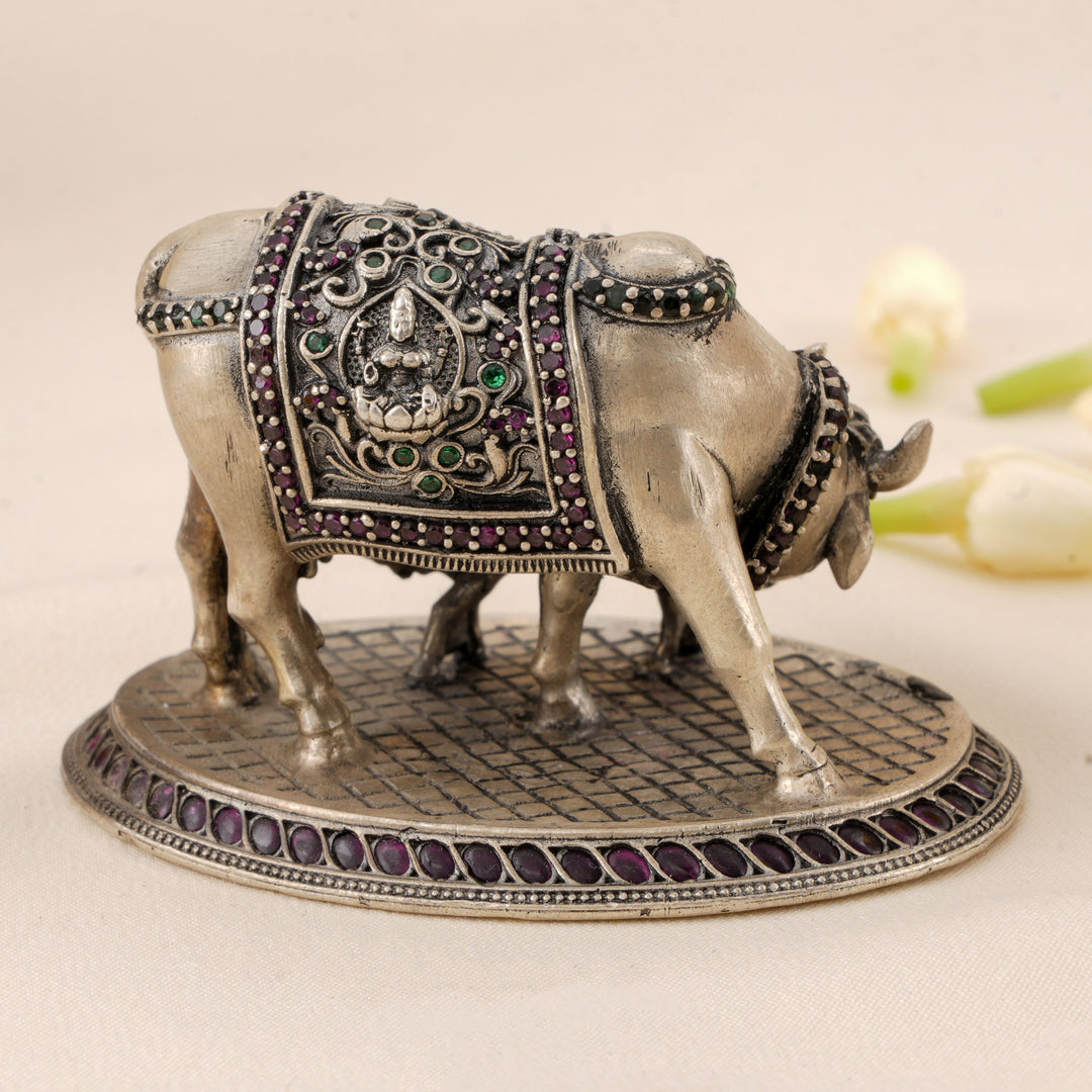 Antique Cow and Calf Silver Statue