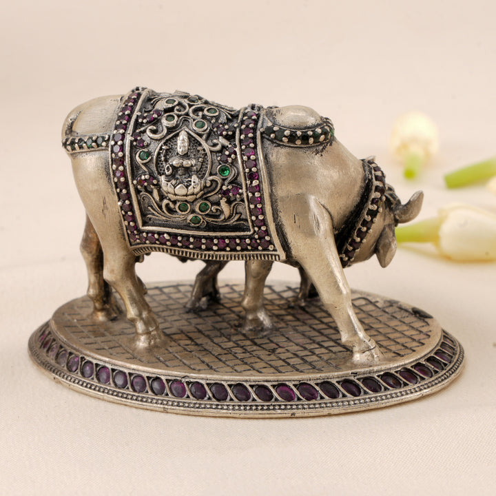 Antique Cow and Calf Silver Statue