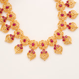 Ruby Heart Floral Golden Necklace Set