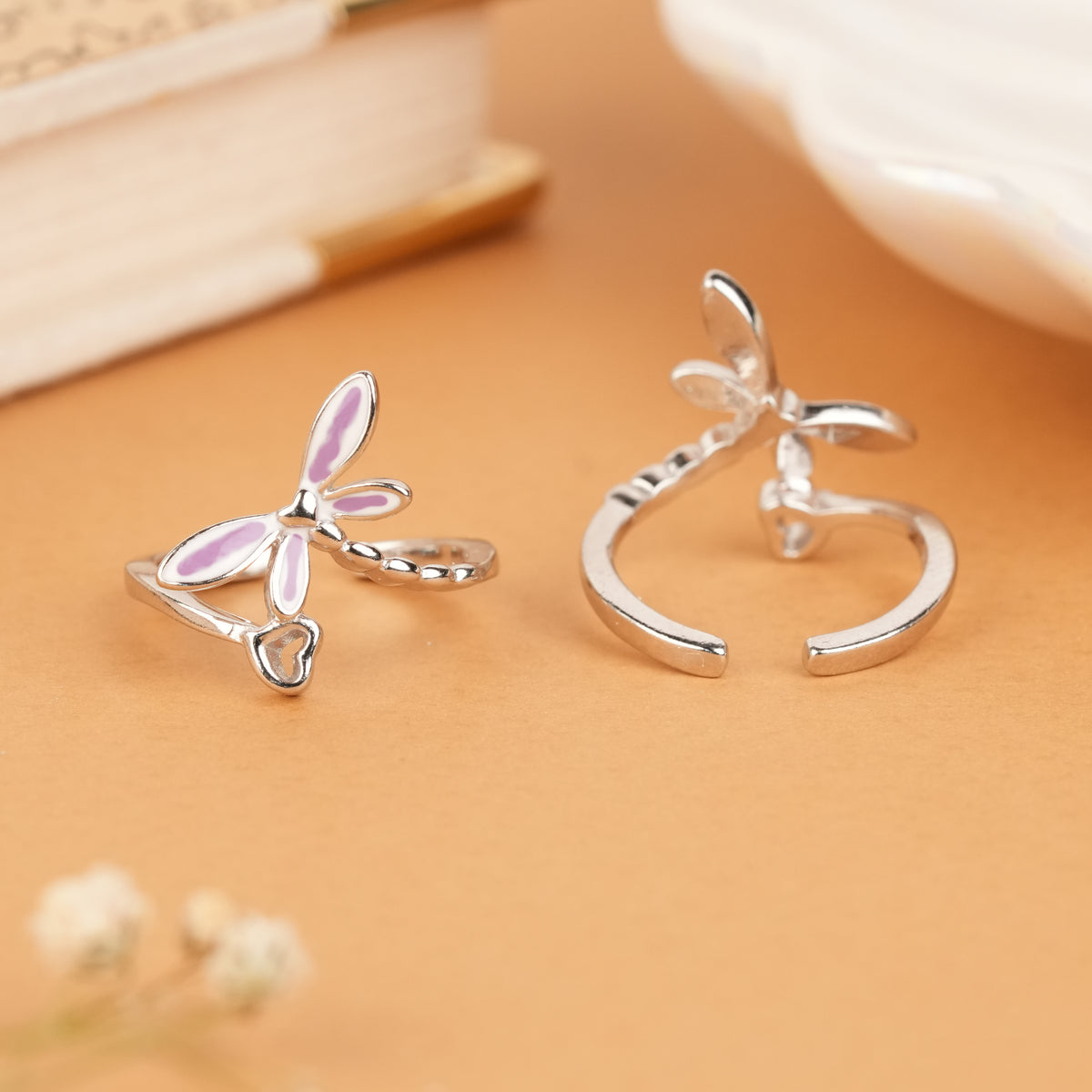 Fancy Purple Dragonfly Enamel Silver Toe Ring