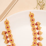 Ruby Heart Floral Golden Necklace Set