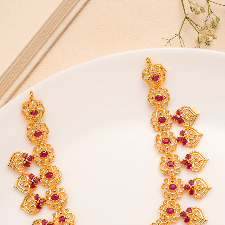 Ruby Heart Floral Golden Necklace Set