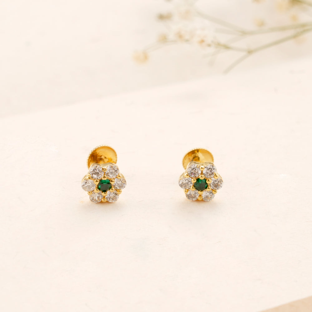 Vintage Flower Emerald Kundan Golden Stud