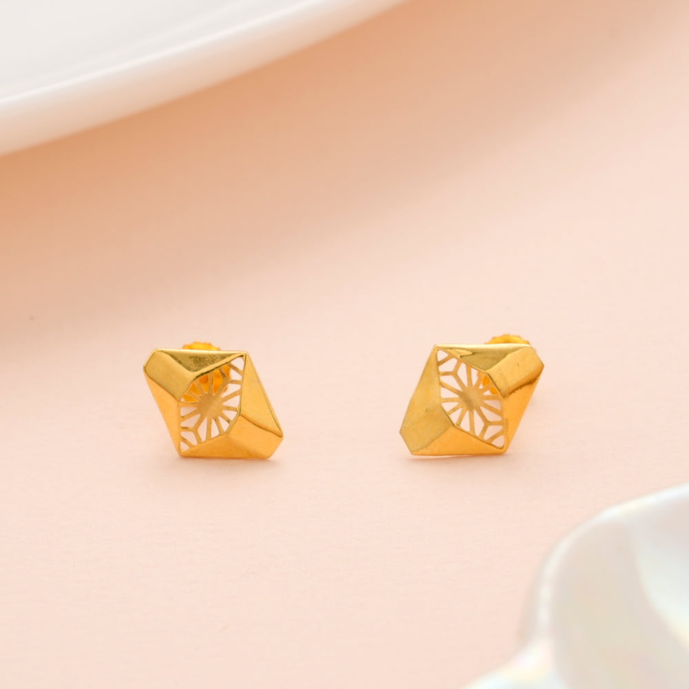 Geometric Cut Square Gold Studs