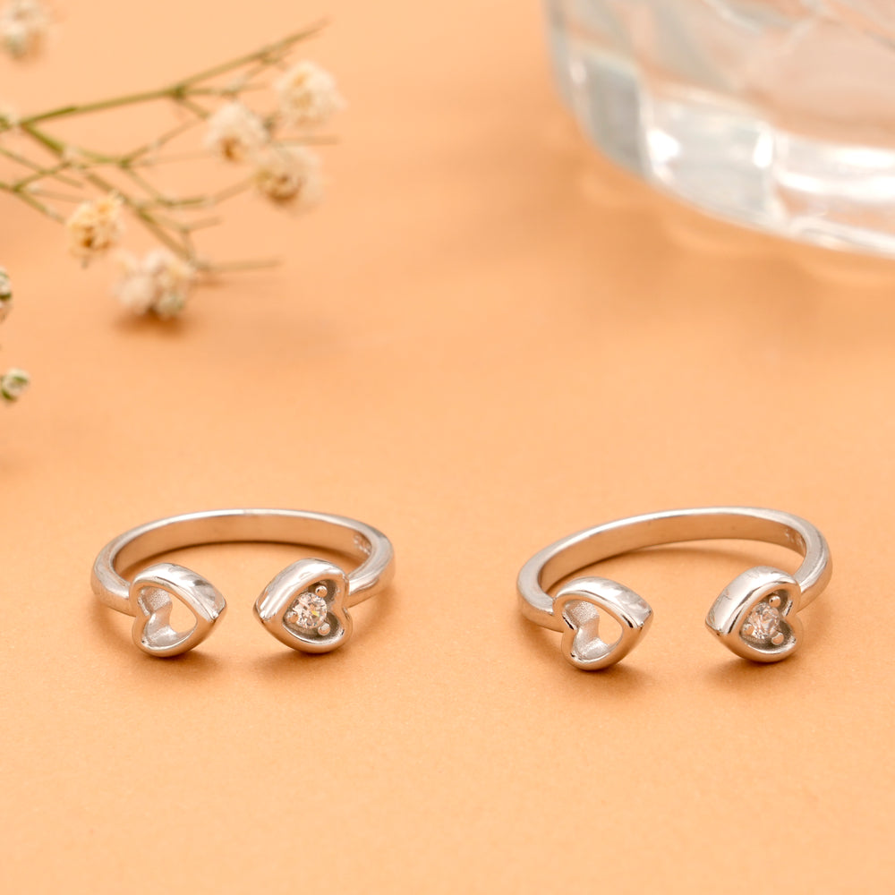 Cute Dual Heart Silver Adjustable Toe Ring