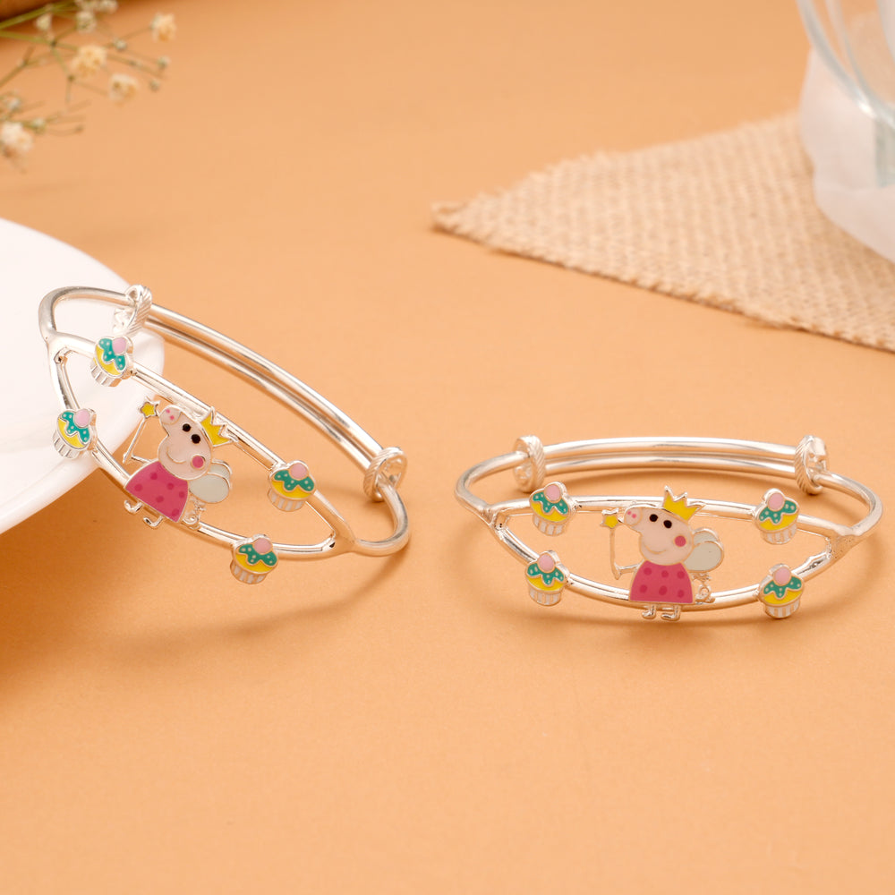 Piggy and Flower Silver Baby Bangle