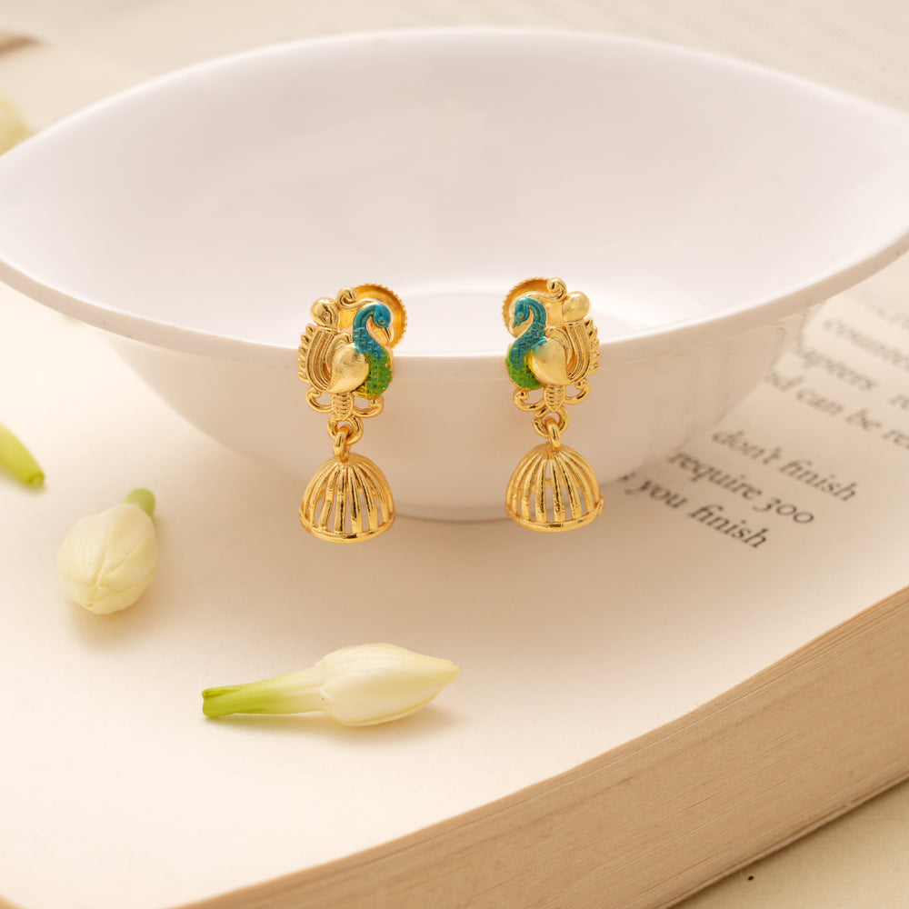 Minimal Peacock Design Golden Jhumkas