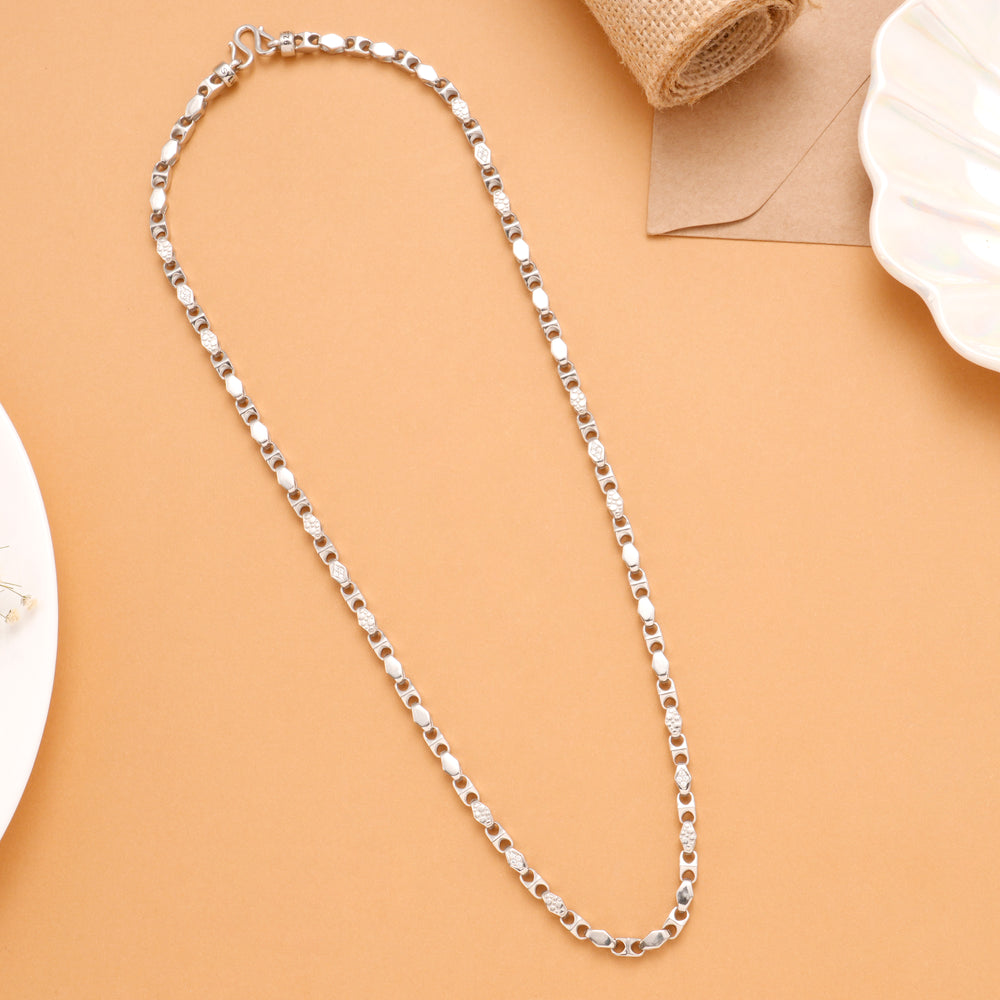 Modern Textured Silver Link Men’s Chain