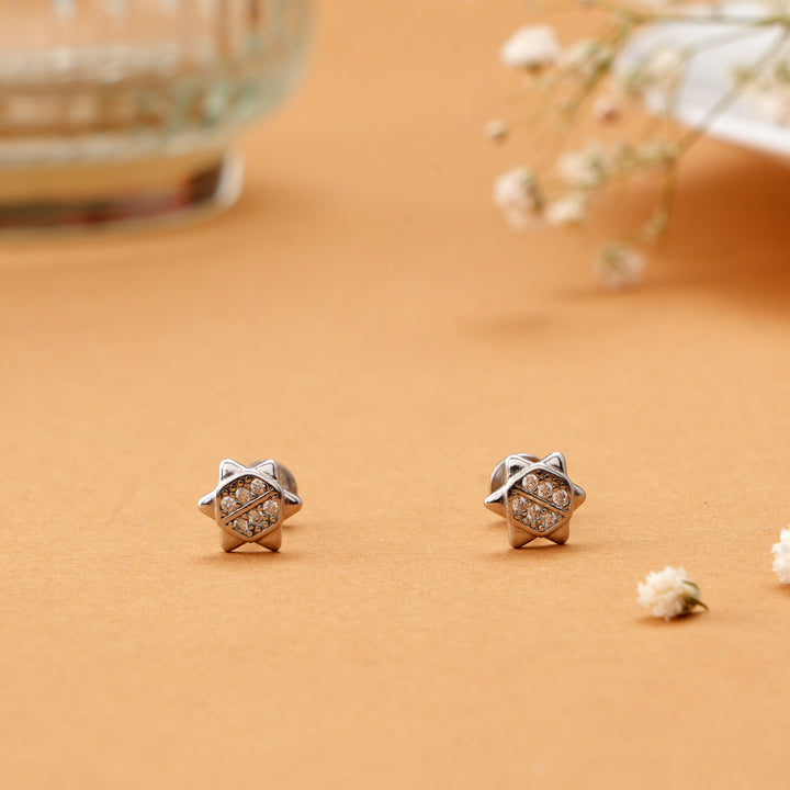 Unique Star Design Silver Stud