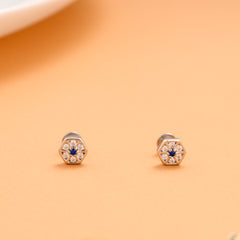 Hexagonal Design White with Blue Silver Stud