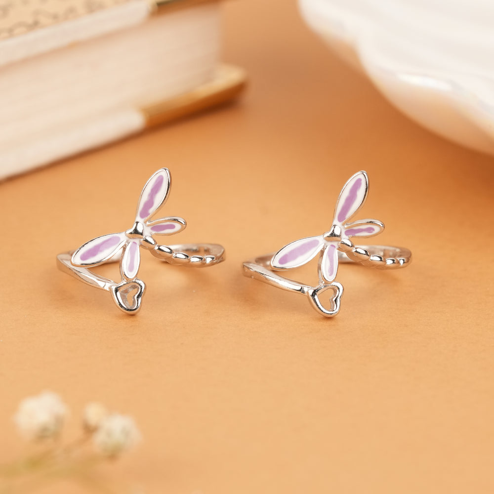 Fancy Purple Dragonfly Enamel Silver Toe Ring