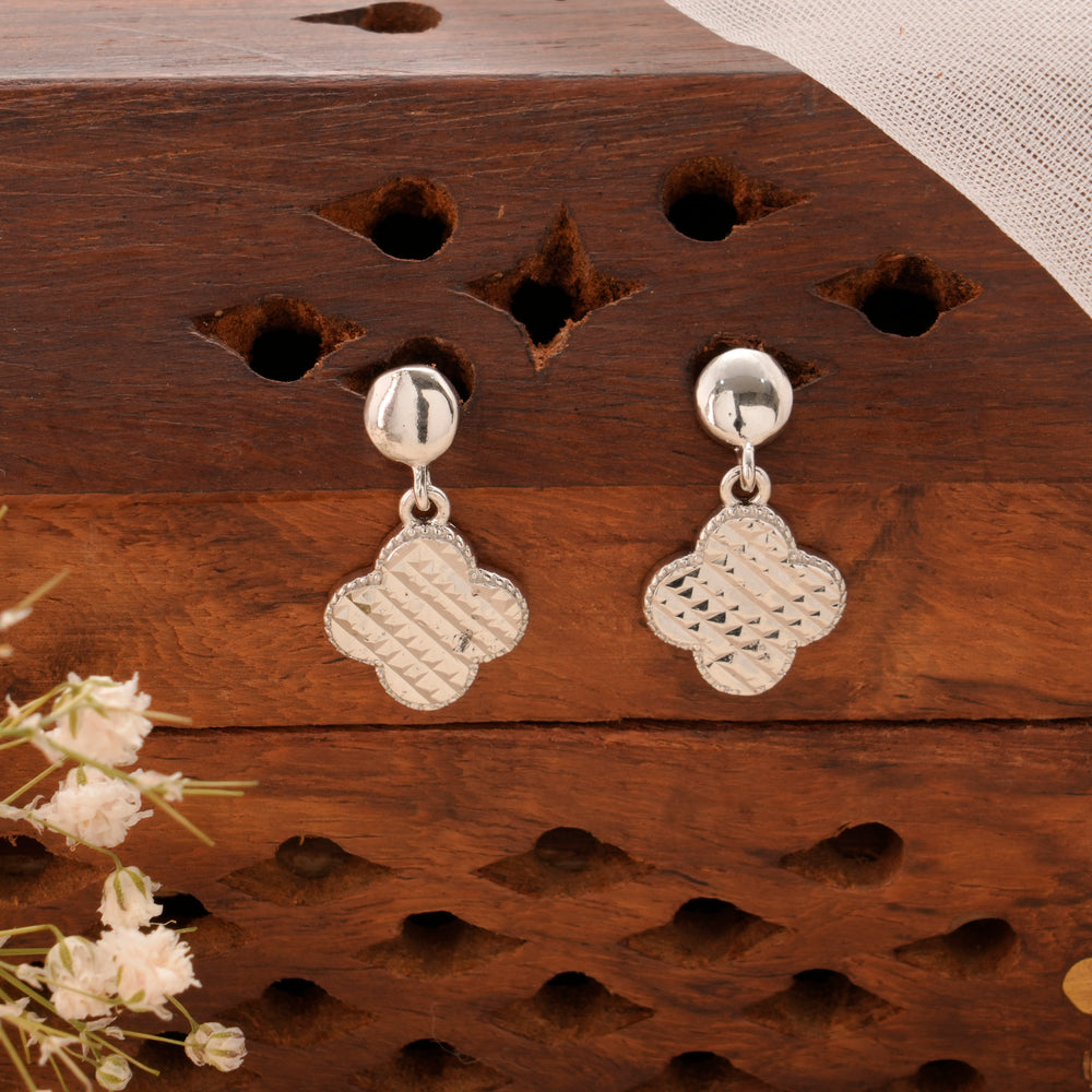 Minimalist Silver Clover Drop Earring