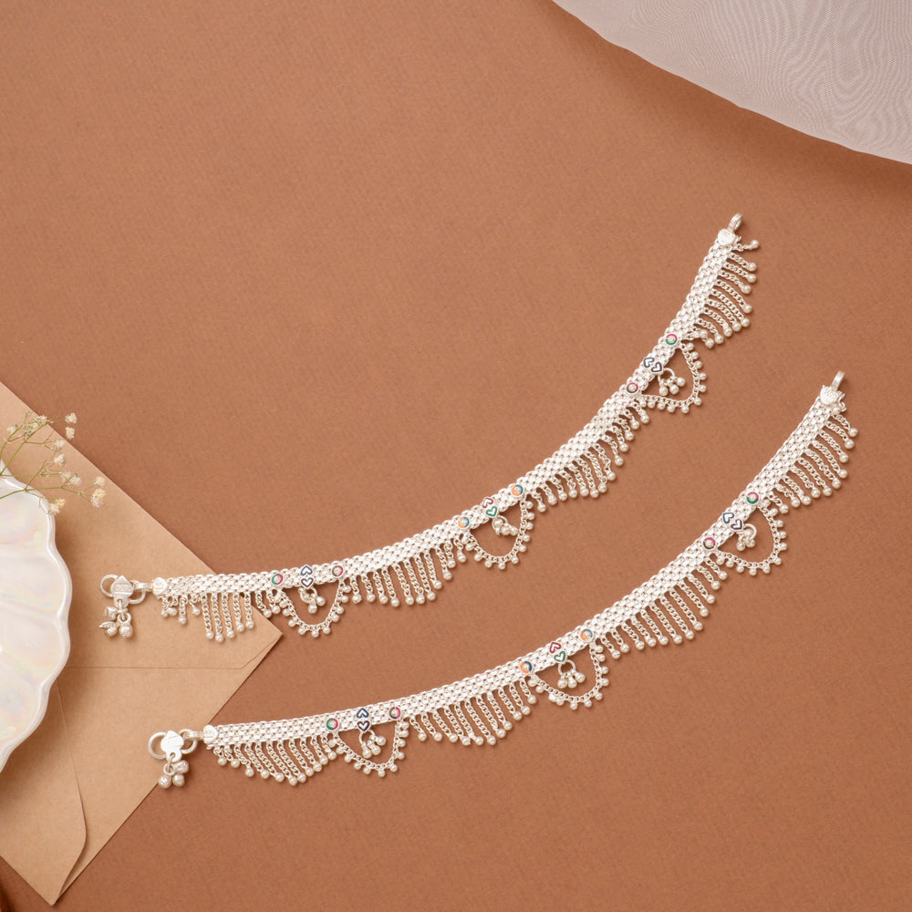 Elegant Chain Drops Fringe Bell Silver Anklet