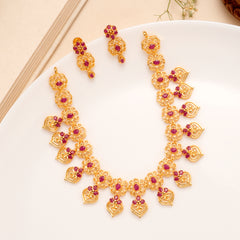 Ruby Heart Floral Golden Necklace Set