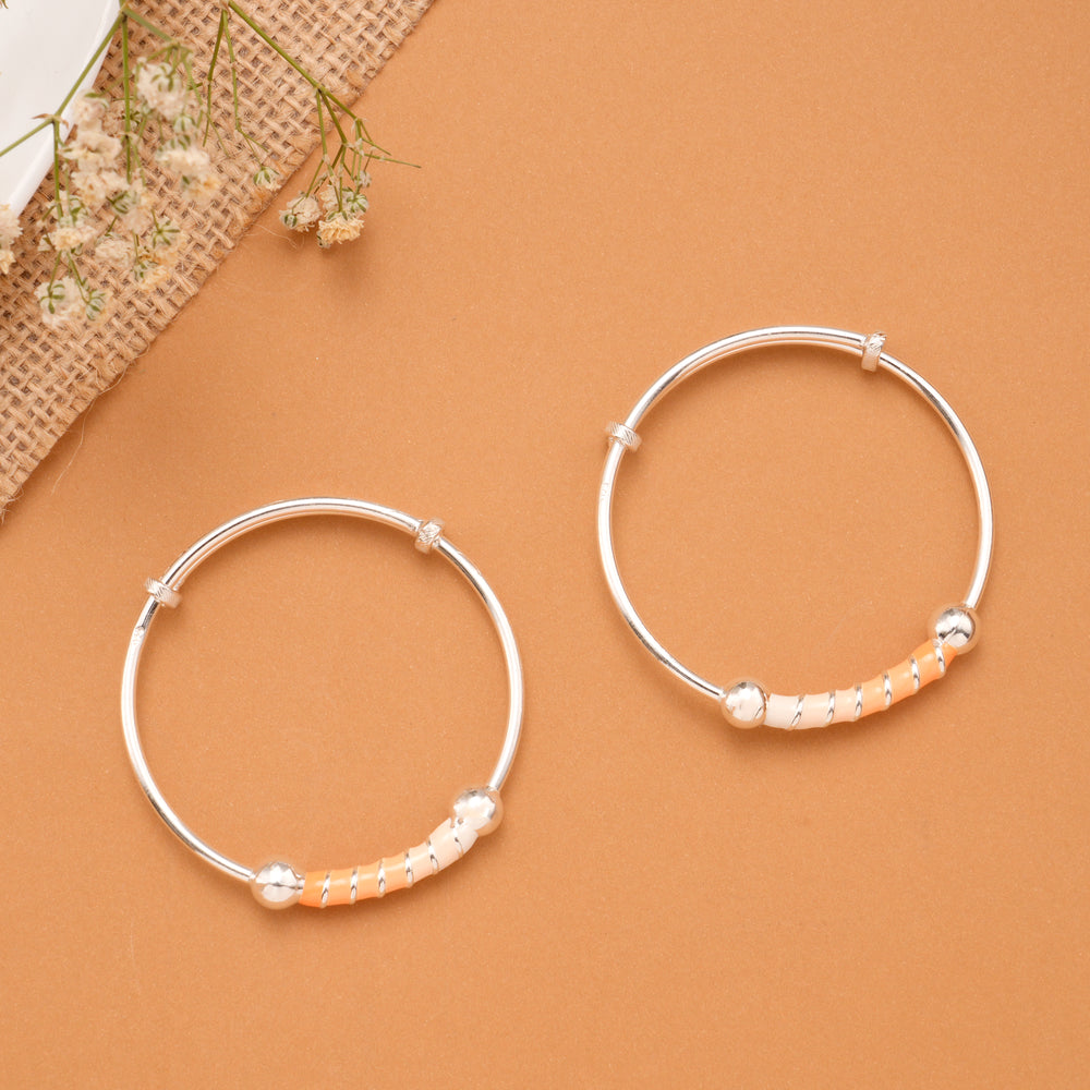 Peach Enamel Tube Bead Baby Silver Bangle