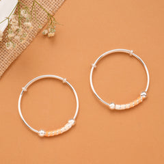 Peach Enamel Tube Bead Baby Silver Bangle