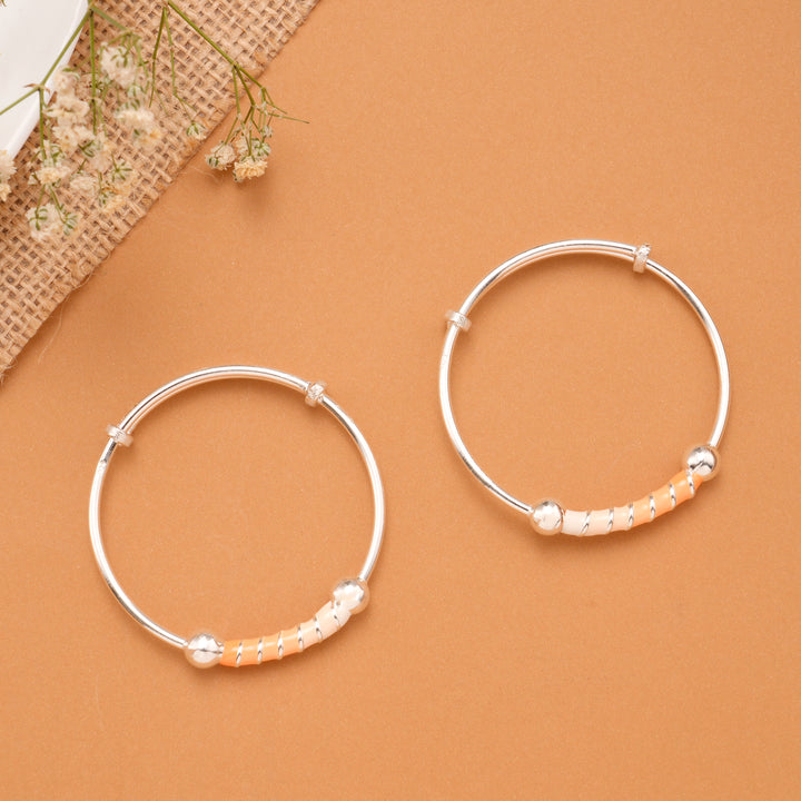 Peach Enamel Tube Bead Baby Silver Bangle