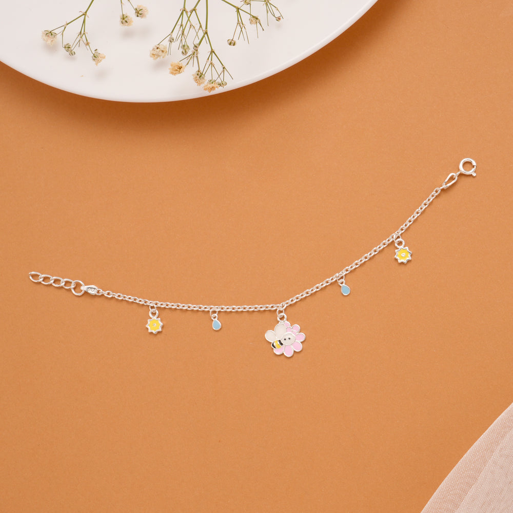 Charm Honey Bee Floral Silver Baby Bracelet