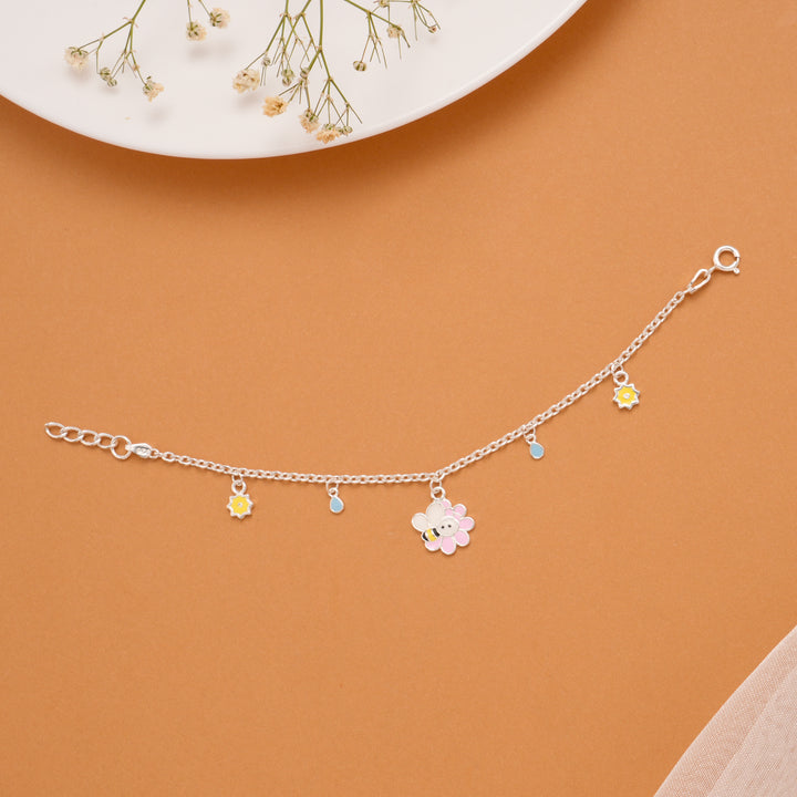 Charm Honey Bee Floral Silver Baby Bracelet