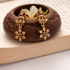 Majestic Mango Layer Green Beads Drops Golden Earrings