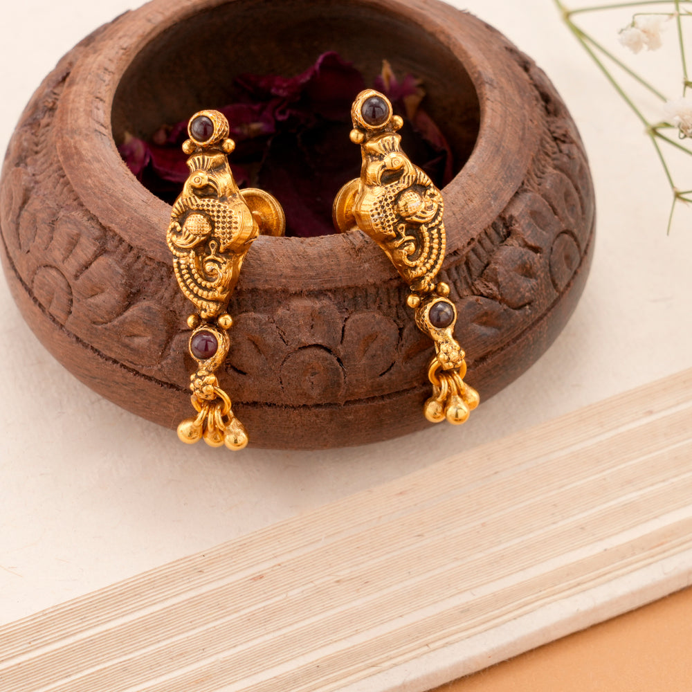 Traditional Antique Peacock Golden Ball Earring