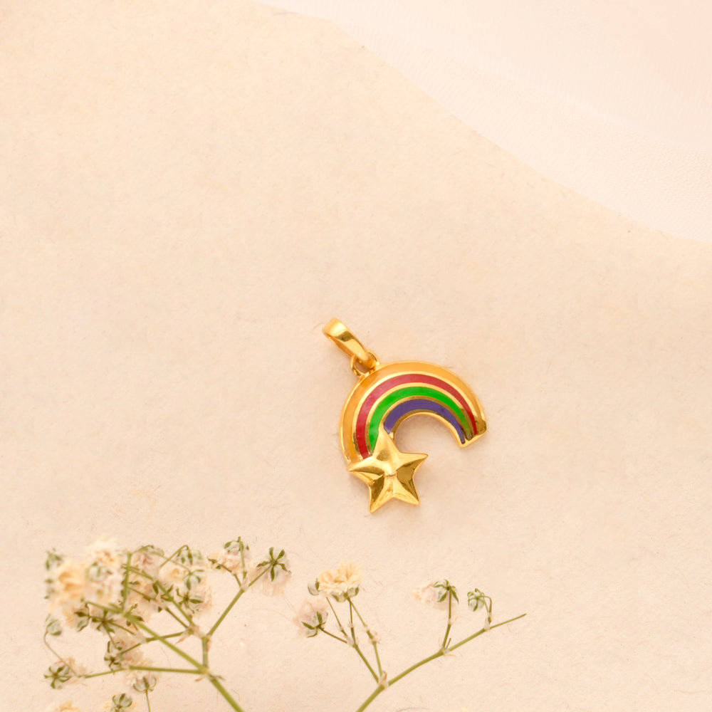 Rainbow Enamel Star Design Golden Pendant
