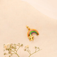Rainbow Enamel Star Design Golden Pendant