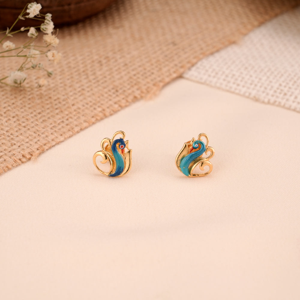 Traditional Peacock Enamel Casting Golden Stud