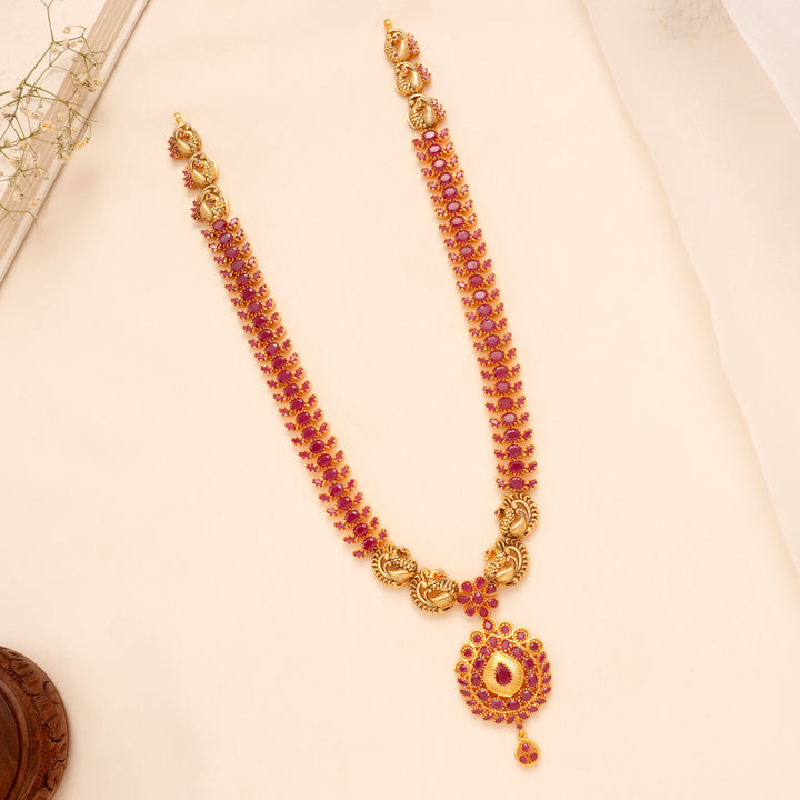 Peacock Ruby Temple Golden Haram Set