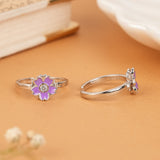 Tiny Purple Daisy Floral Silver Toe Ring