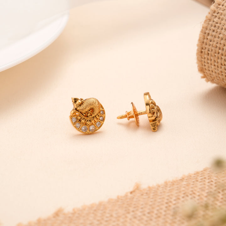 Antique Golden Peacock Stud with White Stones