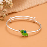 Green Elephant Enamel Baby Silver Bangle