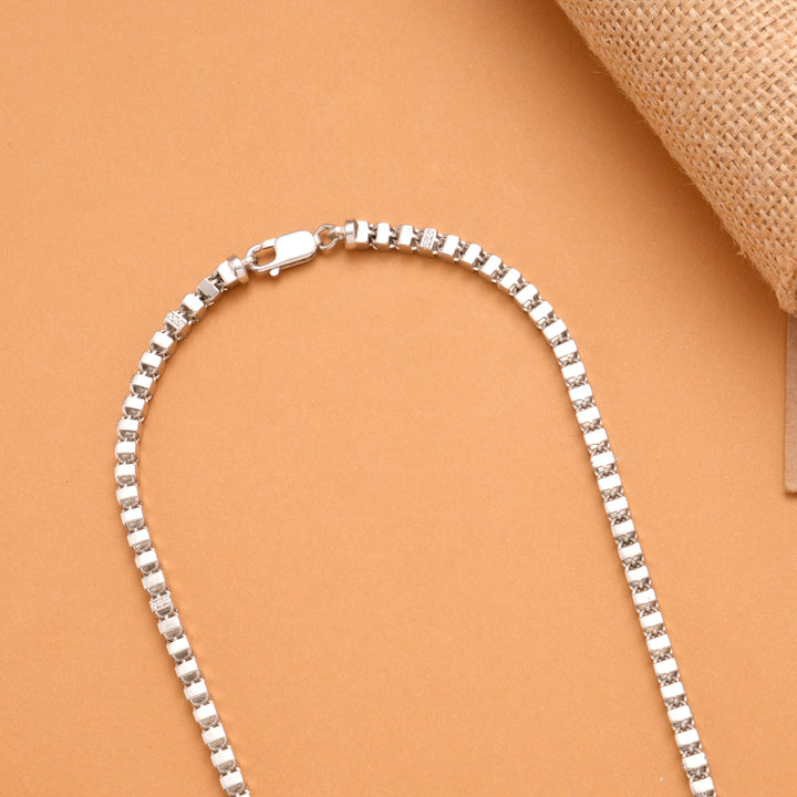Lovely Lock Link Pattern Silver Men’s Chain