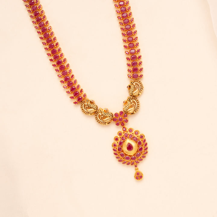 Peacock Ruby Temple Golden Haram Set