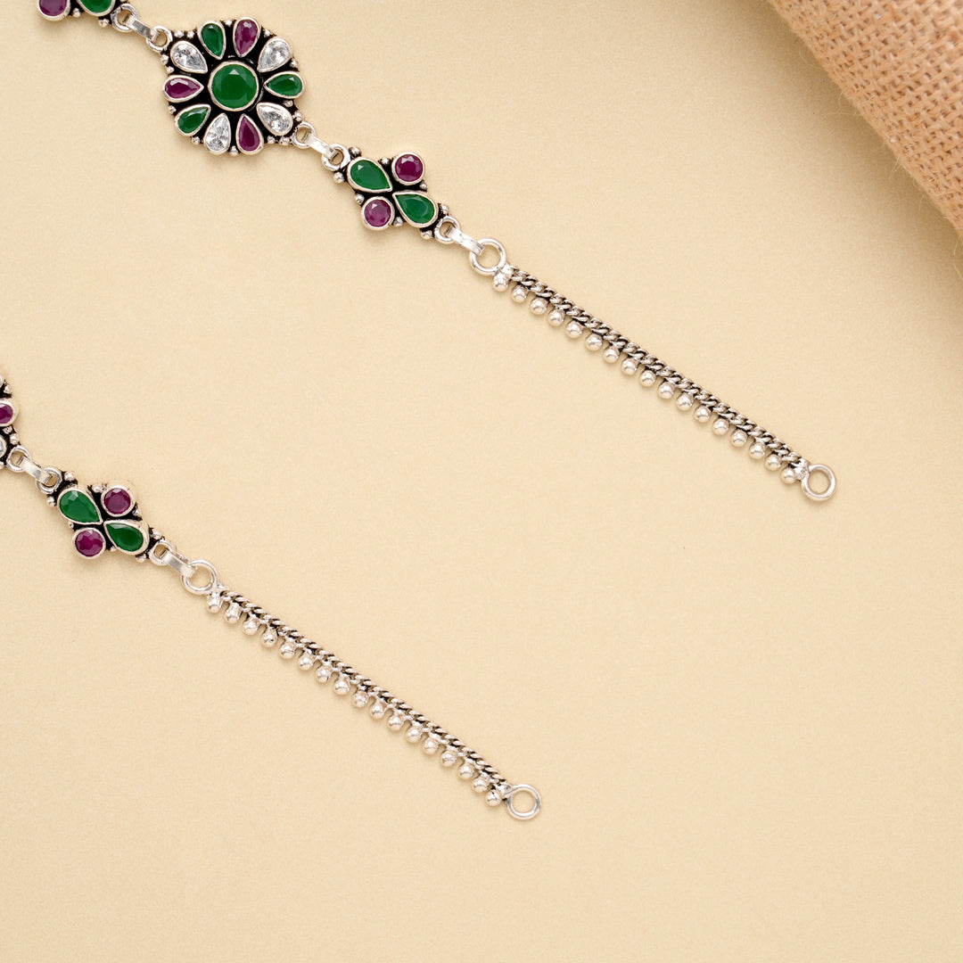 Ruby Emerald Bloom Drop Silver Anklet