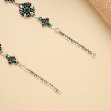 Ruby Emerald Bloom Drop Silver Anklet