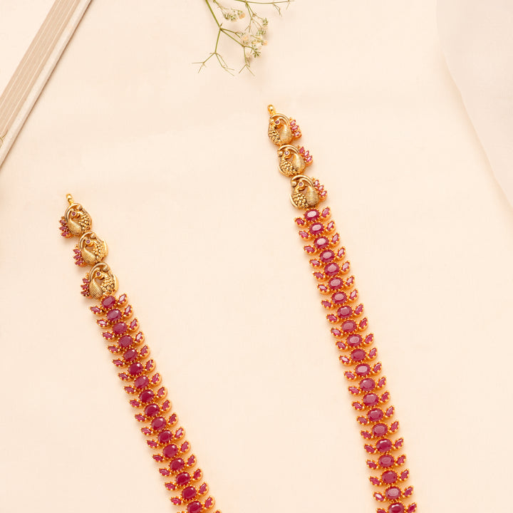 Peacock Ruby Temple Golden Haram Set