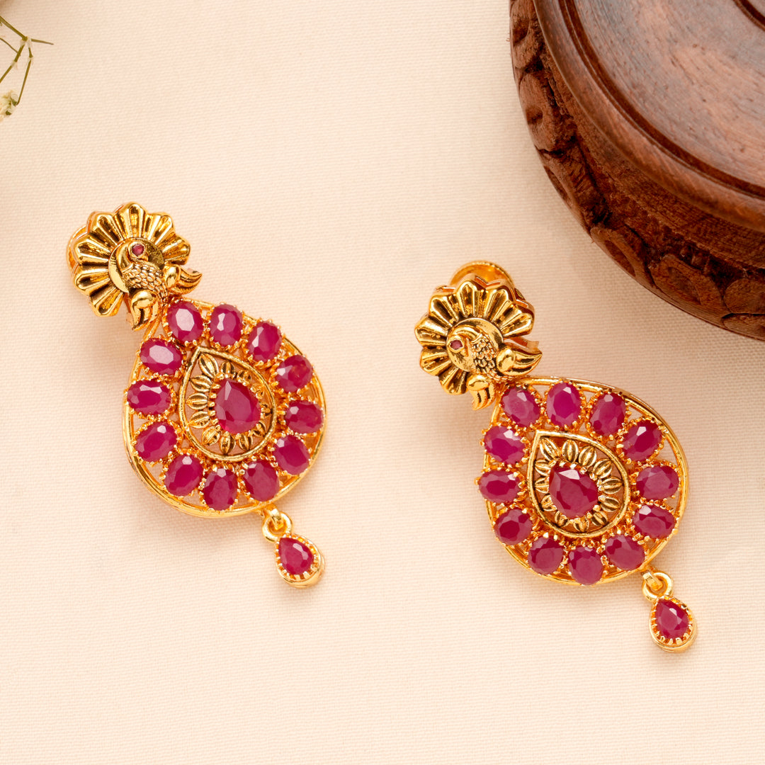 Peacock Ruby Temple Golden Haram Set