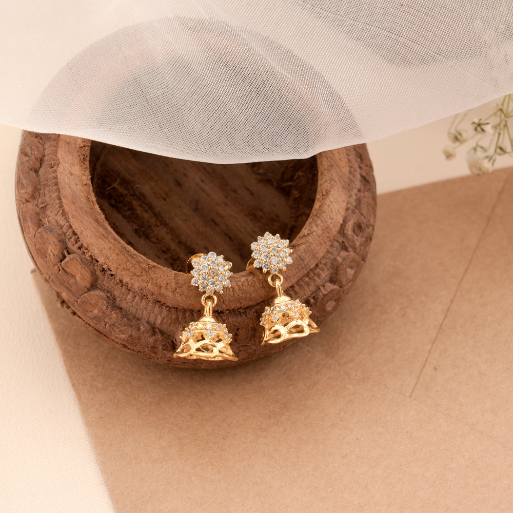 Graceful Sparkle Stone Golden Jhumkas