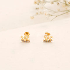 Horse White Stone Casting Golden Stud