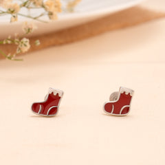 Red Baby Sock Enamel Silver Stud
