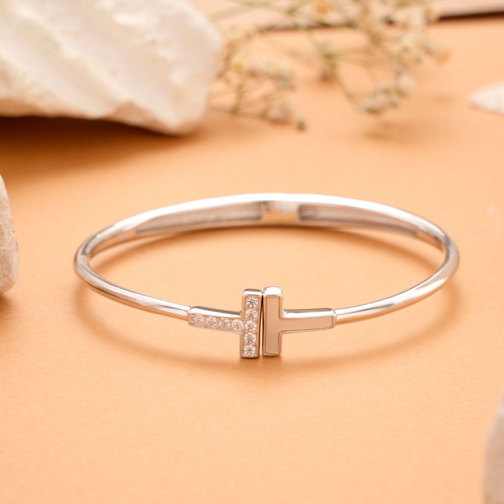 Double T Design Silver Bracelet