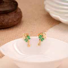 Green Leaf Enamel Casting Golden Drop Stud