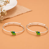 Green Elephant Enamel Baby Silver Bangle