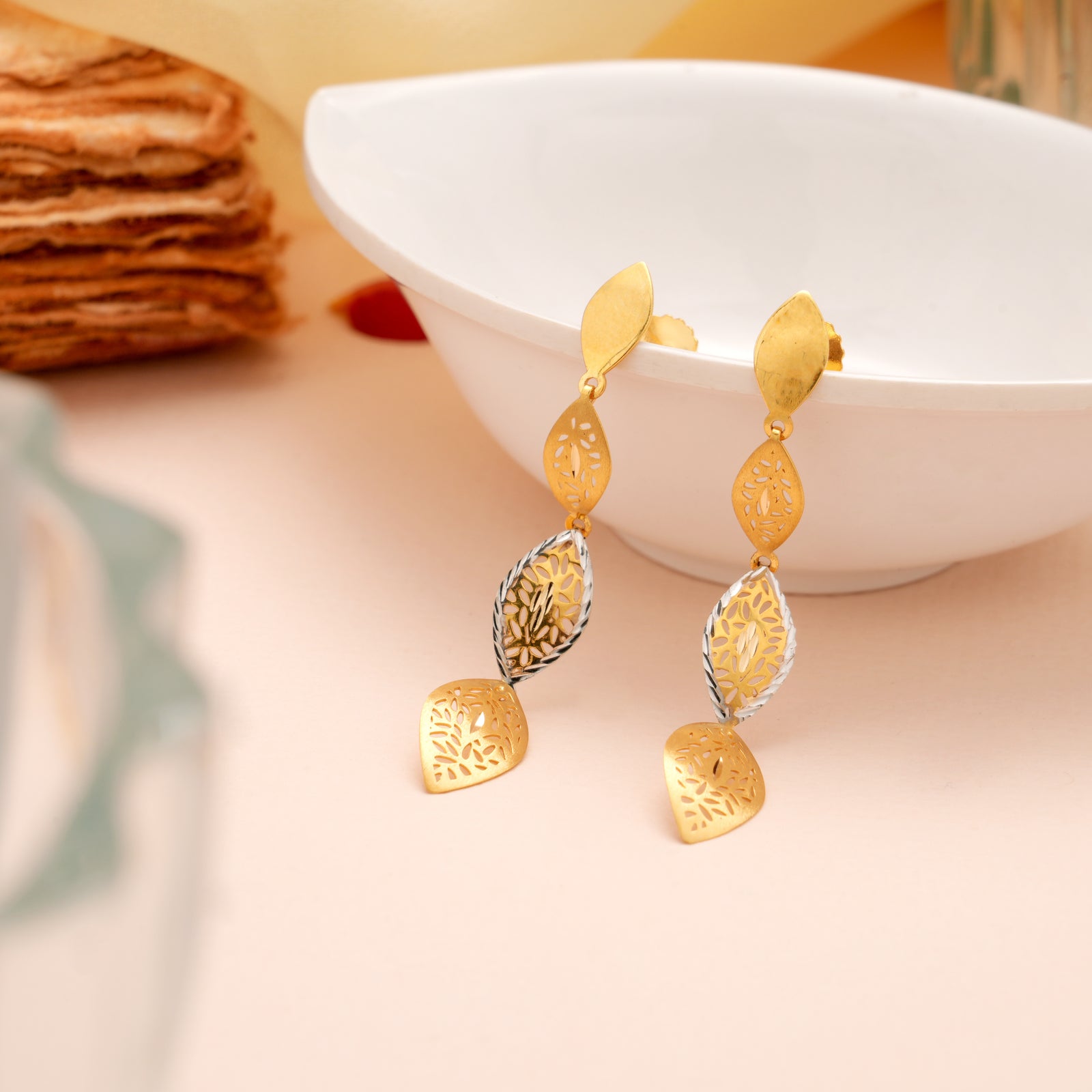 Multi Layer Dual Tone Tear Drop Gold Stud